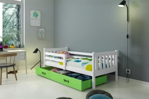 Łóżko młodzieżowe pojedyncze CARINO 90X200 z szufladą, białe/zielone