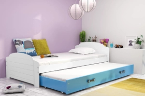 Łóżko młodzieżowe wysuwane LILI 90X200 z szufladą, białe/niebieskie