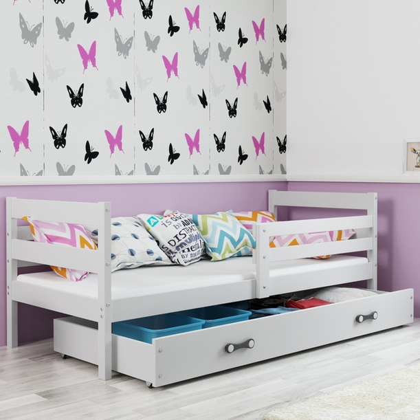 Pojedyncze łóżko młodzieżowe ERYK 90x190 z materacem i szufladą, białe