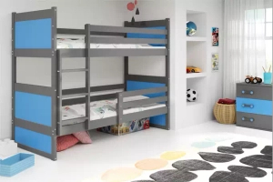 Łóżko młodzieżowe piętrowe RICO 90X190 z materacem, grafitowe/niebieskie