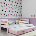 Łóżko młodzieżowe ERYK 90x190 z szufladą, białe/różowe