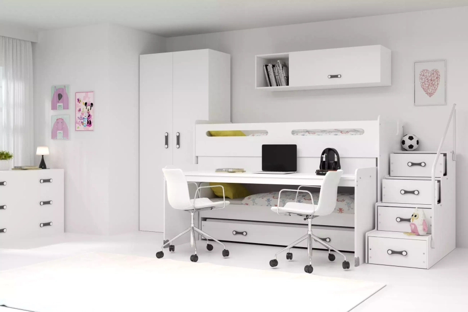 Łóżko młodzieżowe trzyosobowe MAX 1 80X200 z biurkiem, białe