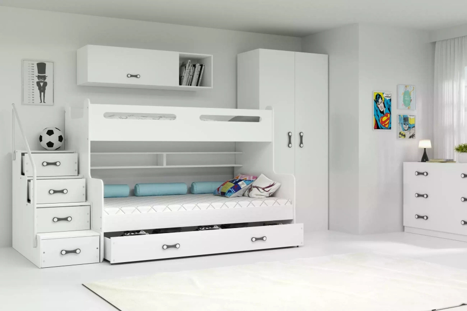 ŁÓŻKO MŁODZIEŻOWE PIĘTROWE MAX 3 120X200 Z SZUFLADĄ, BIAŁE