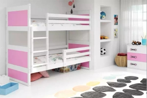 Łóżko młodzieżowe piętrowe RICO 90X190, białe/różowe