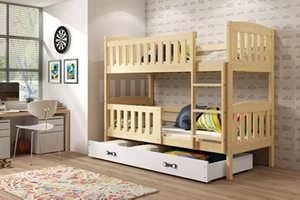 Łóżko młodzieżowe piętrowe KUBUŚ 80X190 z szufladą, sosna/białe