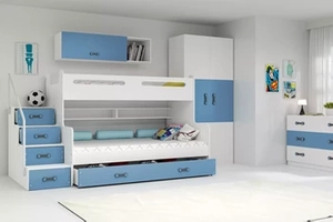 Łóżko młodzieżowe piętrowe MAX 3 120X200 z szufladą, niebieskie