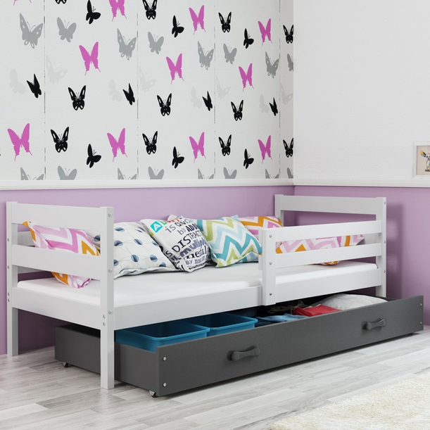 Pojedyncze łóżko młodzieżowe ERYK 90x190 z szufladą, biały/szary