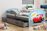 Łóżko młodzieżowe pojedyncze LUKI 80X160 z materacem i szufladą, autko, grafitowe