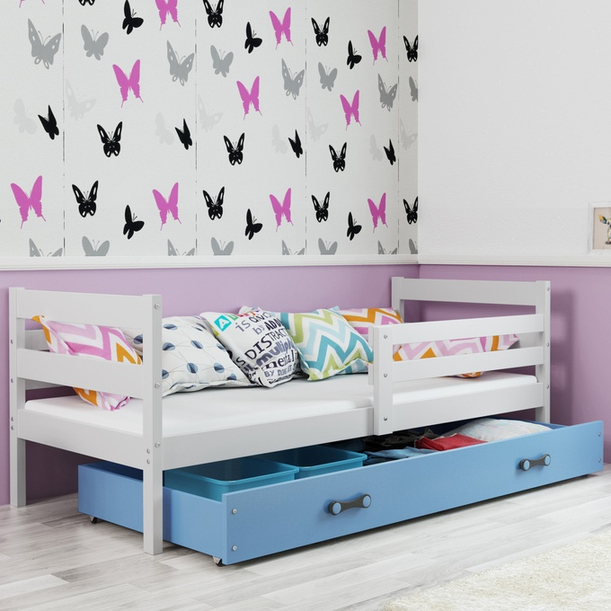 Pojedyncze łóżko młodzieżowe ERYK 90x190 z szufladą, biały/niebieski