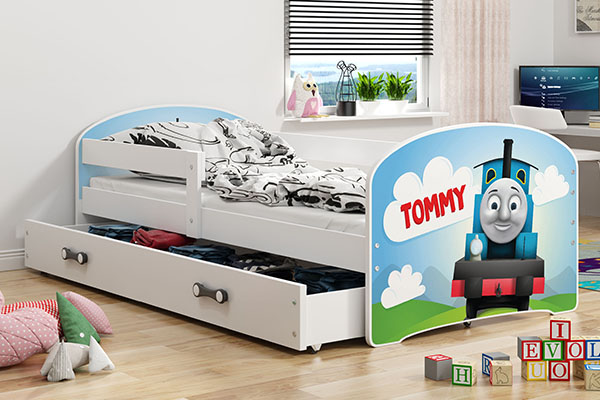 Łóżko młodzieżowe pojedyncze LUKI 80X160 z materacem i szufladą, tommy, białe