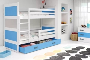 Łóżko młodzieżowe piętrowe RICO 90X200 z szufladą, białe/niebieskie