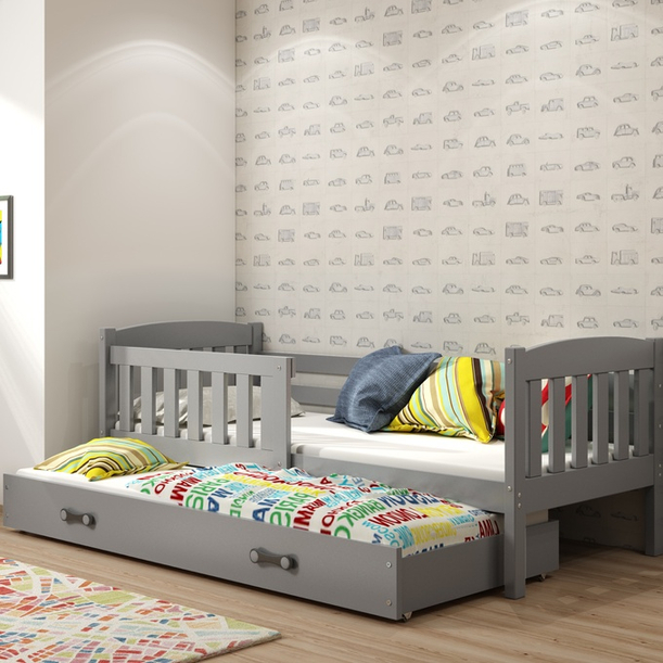 Łóżko młodzieżowe wysuwane KUBUŚ 90X190 z materacem i szufladą, grafitowe