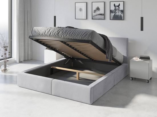Łóżko sypialniane tapicerowane HILTON 120X200 z materacem i pojemnikiem, popielate