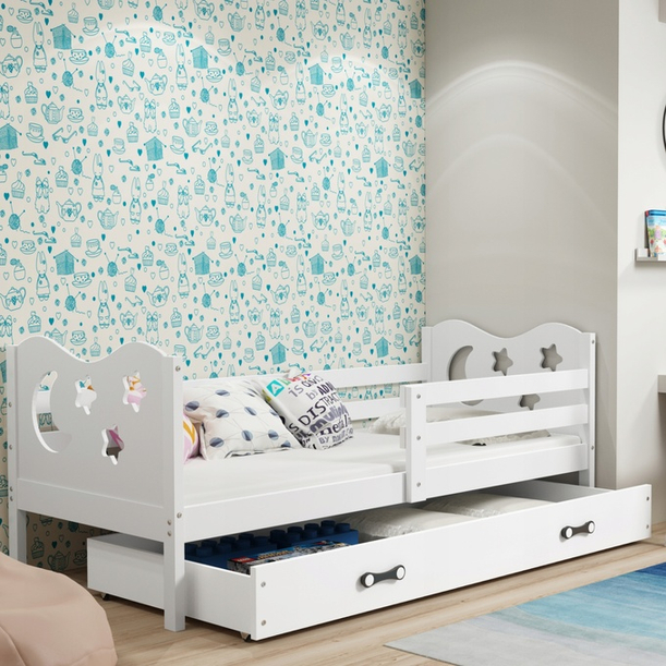 Łóżko młodzieżowe pojedyncze MIKO 80X190 z materacem i szufladą, białe