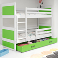 ŁÓŻKO MŁODZIEŻOWE PIĘTROWE RICO 90X200 Z SZUFLADĄ, BIAŁE/ZIELONE