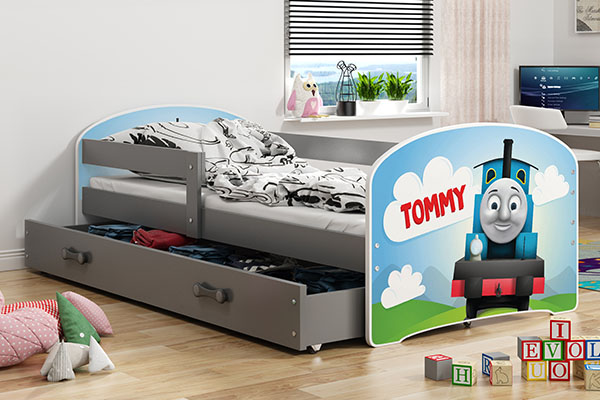 Łóżko młodzieżowe pojedyncze LUKI 80X160 z materacem i szufladą, tommy, grafitowe