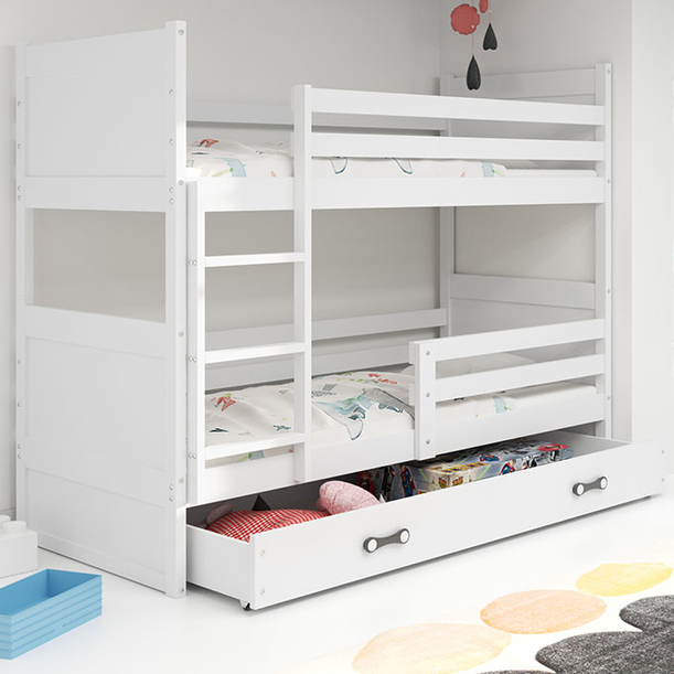 ŁÓŻKO MŁODZIEŻOWE PIĘTROWE RICO 90X200 Z SZUFLADĄ, BIAŁE