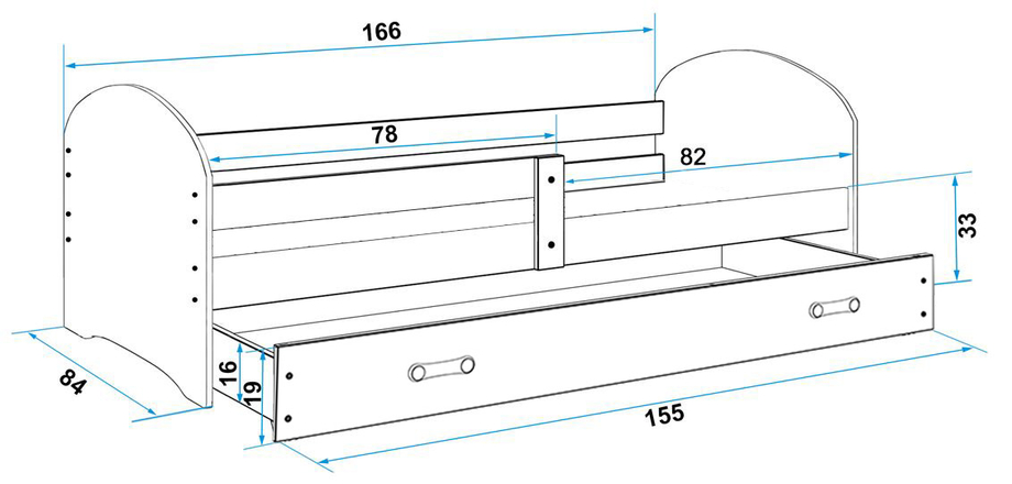 Łóżko młodzieżowe pojedyncze LUKI 80X160 z materacem i szufladą, tommy, białe