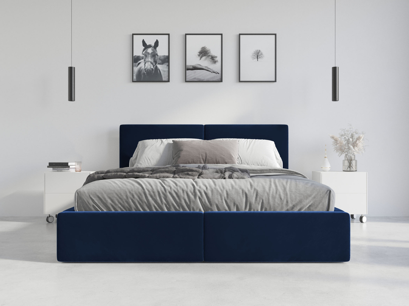 Łóżko sypialniane tapicerowane HILTON 120X200 z pojemnikiem, niebieskie