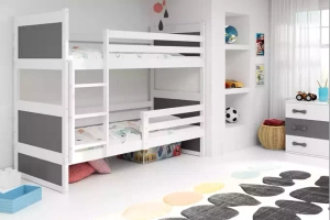 Łóżko młodzieżowe piętrowe RICO 90X190, białe/grafitowe