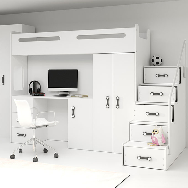 Łóżko młodzieżowe pojedyncze MAX 4 80X200 z biurkiem, białe