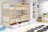 ŁÓŻKO MŁODZIEŻOWE PIĘTROWE RICO 90X200 Z SZUFLADĄ, SOSNA/BIAŁE