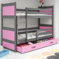 Łóżko dziecięce piętrowe RICO 80X160 z szufladą, grafitowe/różowe