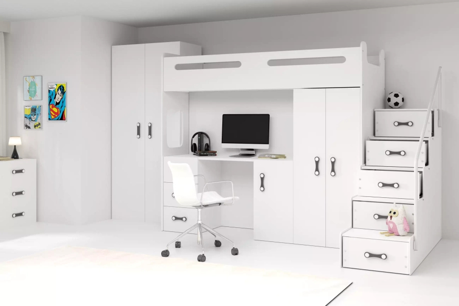 Łóżko młodzieżowe pojedyncze MAX 4 80X200 z biurkiem, białe