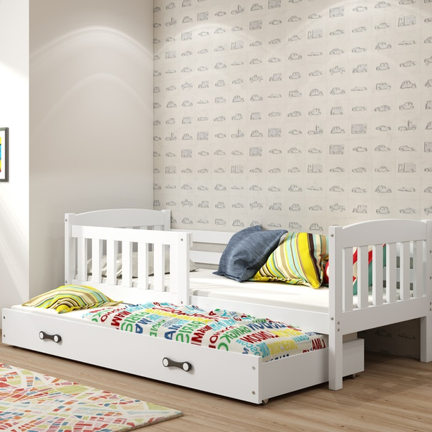 Łóżko młodzieżowe wysuwane KUBUŚ 90X190 z materacem i szufladą, białe