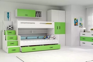 Łóżko młodzieżowe piętrowe MAX 3 120X200 z materacem i szufladą, zielone