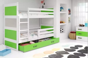 Łóżko młodzieżowe piętrowe RICO 90X190 z szufladą, białe/zielone