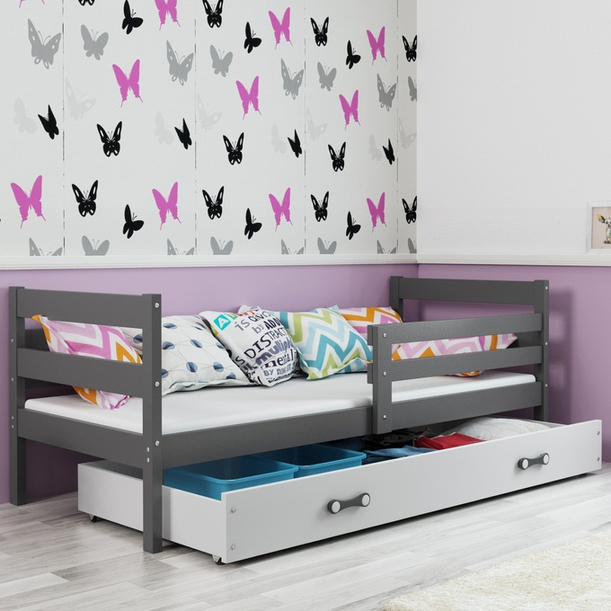 Pojedyncze łóżko młodzieżowe ERYK 90x190 z szufladą, grafitowe/białe