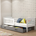 Łóżko dziecięce pojedyncze KUBUŚ 80X160 z materacem i szufladą, białe/grafitowe