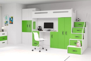 Łóżko młodzieżowe pojedyncze MAX 4 80X200 z materacem i biurkiem, zielone