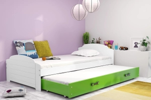 Łóżko młodzieżowe wysuwane LILI 90X200 z szufladą, białe/zielone